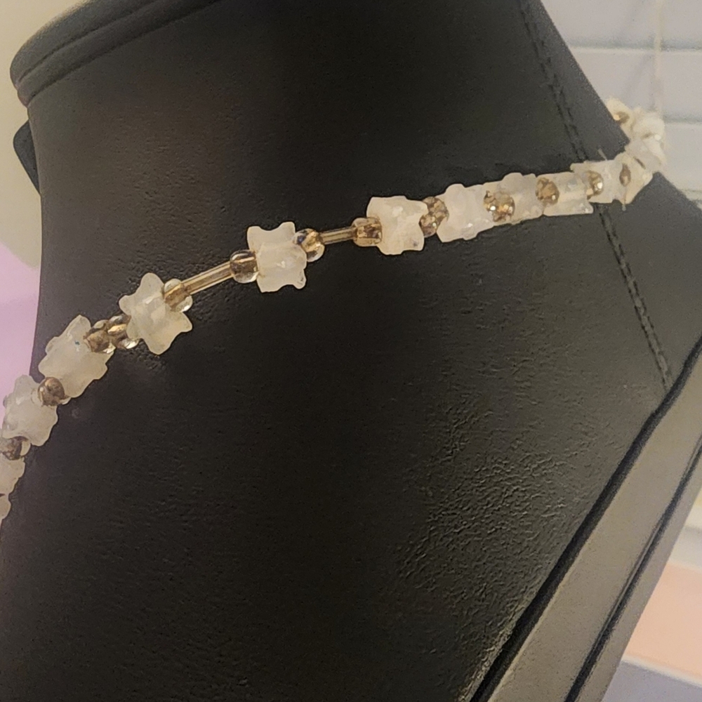 Elegant White Beaded Cross Necklace ( Tourmaline), 18.5". - Picture 4 of 4
